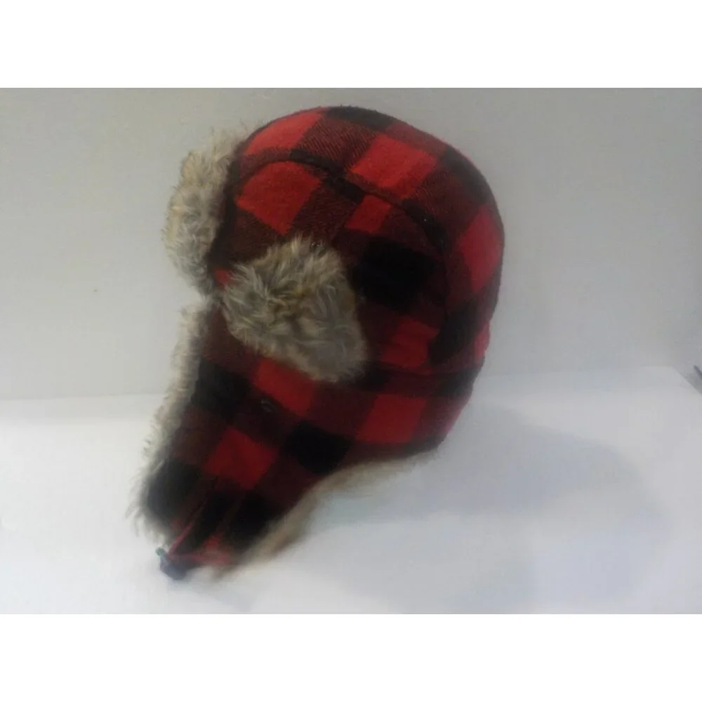KB Ethos Lumberjack Aviator Trapper Warm Faux Fur Ear Flaps Hat Red/Black Plaid
